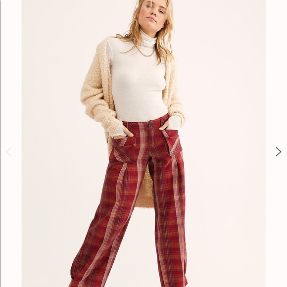 NWT Free People size 0 Birch wide-leg plaid twill - Picture 4 of 8